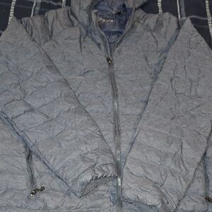 Mens LARGE Blue Grey HeatKeep Down Insulated Packable Jacket